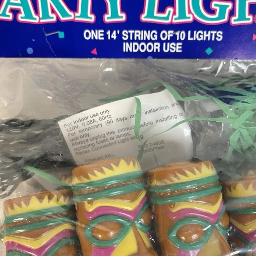 Amscan Tiki Party Lights 10 Blow Mold Style Covers RV Camper Luau Decor 14ft NOS